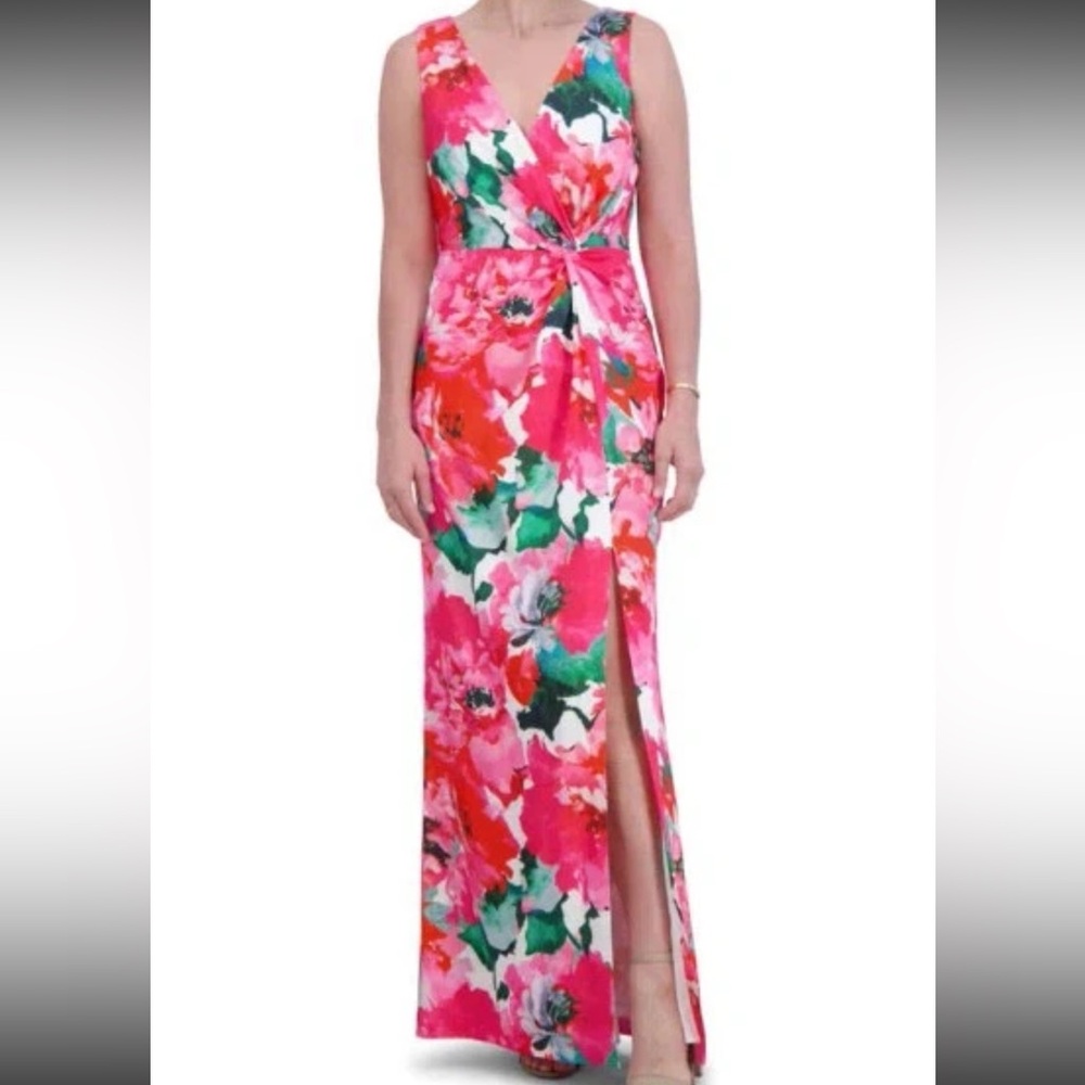 NWOT Eliza J floral satin twist waist gown